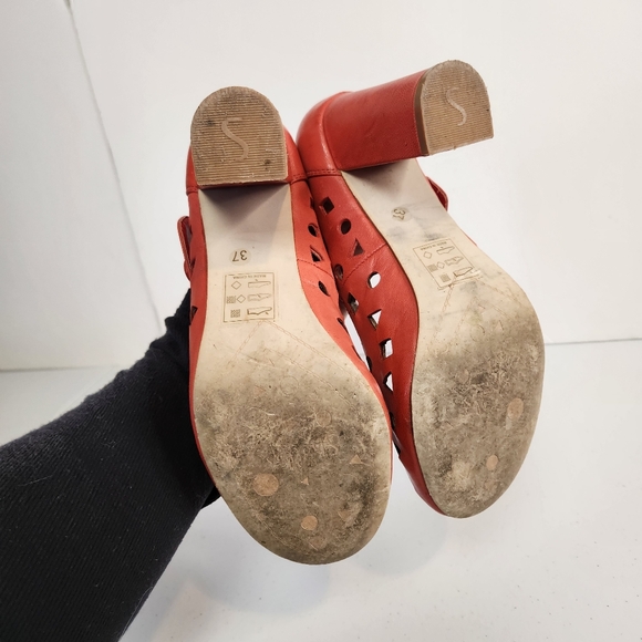Shelly's London Orange Cut-out Chunky High Heels Size 37 6.5 7 Pin-up Rockabilly - Picture 8 of 10